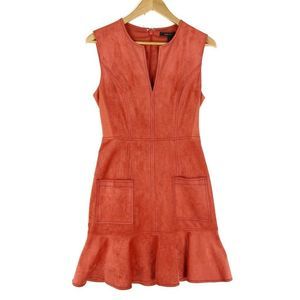 BCBGMAXAZRIA Gilli Dress Orange Ruffle Small S 4